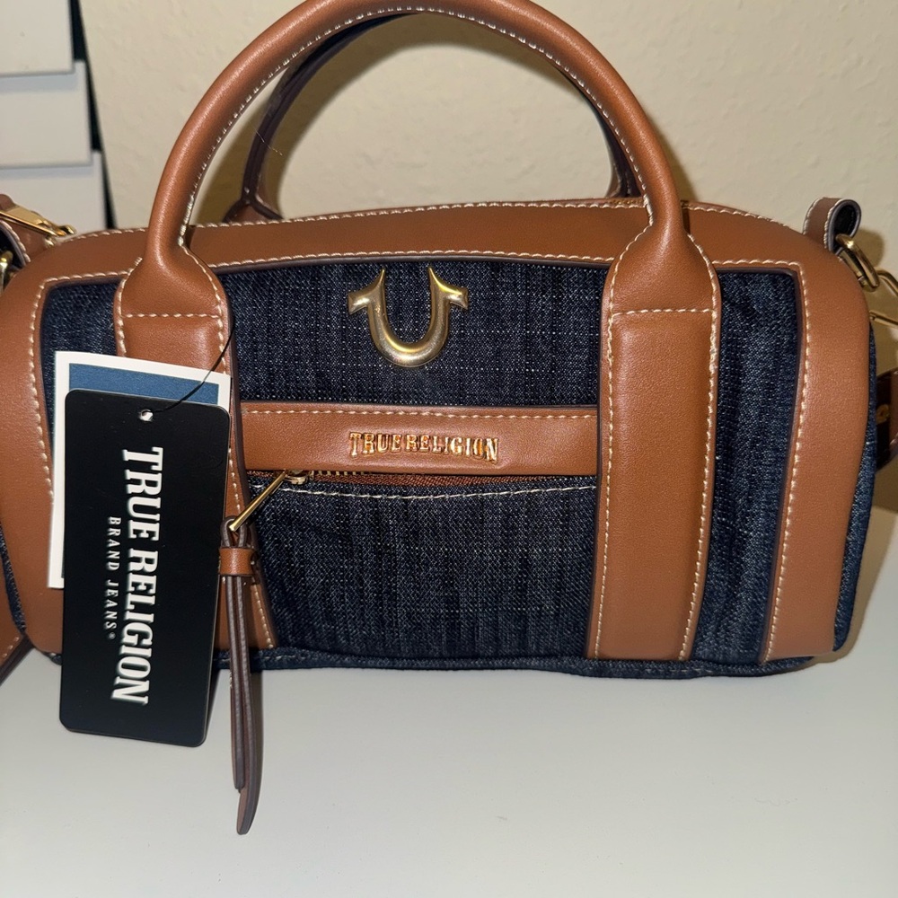 True Religion Blue Denim Barrel Bag